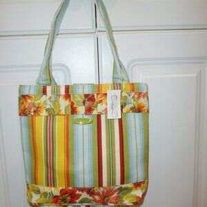 NWT Longaberger Striped and Floral Small  Purse Tote